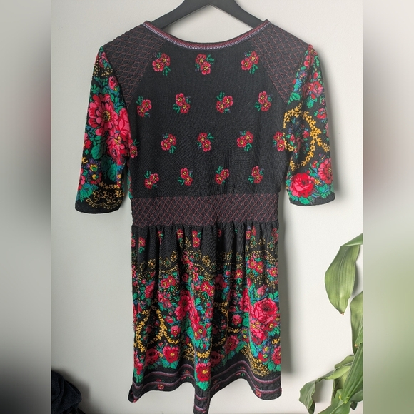 Free People black and floral print A-line V-neck mini dress - size M - Picture 5 of 6